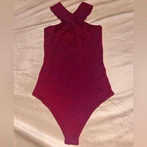 Le Lis Burgundy cross strap body suit